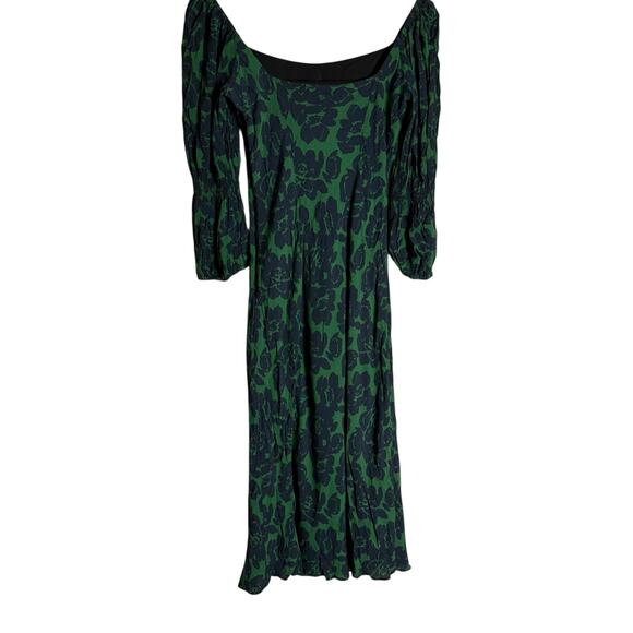 Peter Som Green Floral Print Crepe Long Sleeve Square Neck Midi Dress Size 6 - Picture 15 of 16